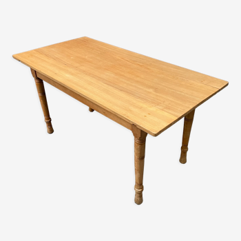 Old beech wood baker's kitchen table with turned legs