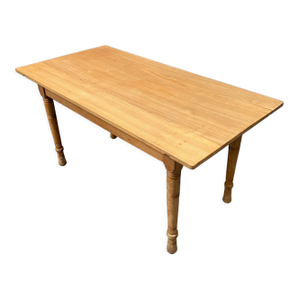 Old beech wood baker's kitchen table with turned legs