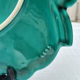 Vintage slip serving dish - Green leaf with black veneered edge