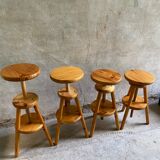 Vintage tripod workshop stool in pitchpin with height-adjustable screws