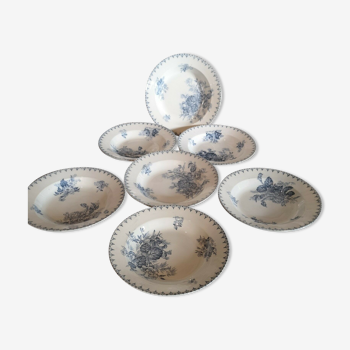 Series of 7 hollow plates in Sarreguemines earthenware model Flore
