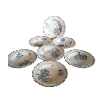 Series of 7 hollow plates in Sarreguemines earthenware model Flore