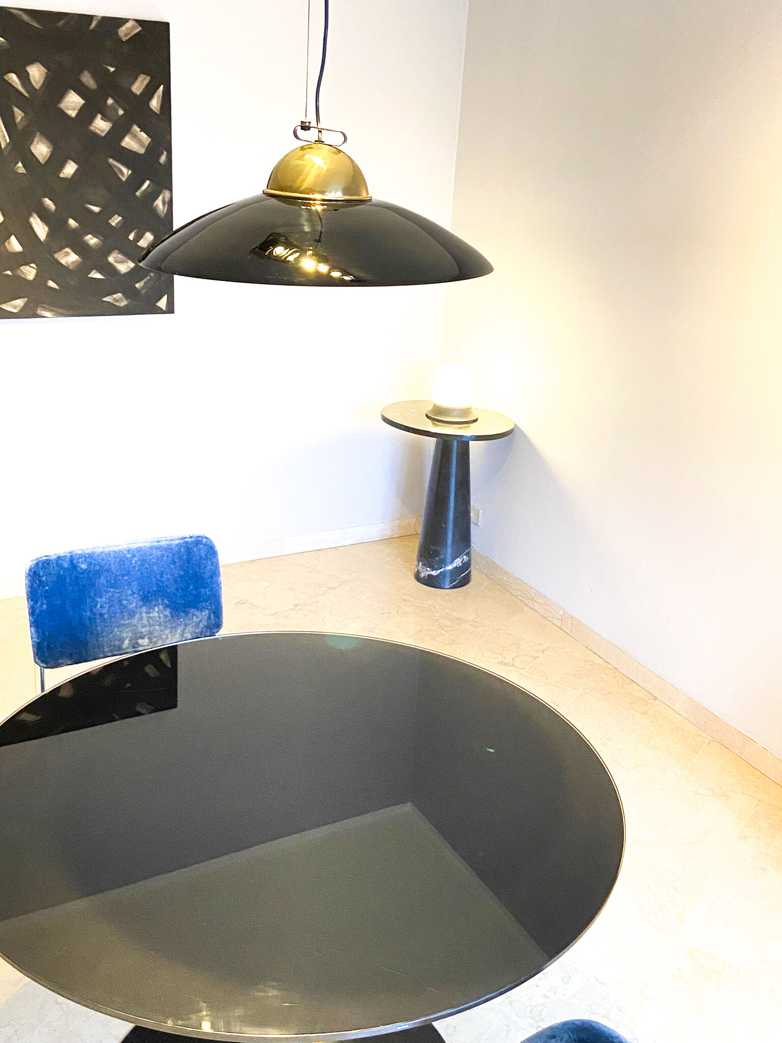 Chandelier in brass and black lacquered metal, Italy 70's