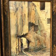 Watercolor by Emile Gudin (1874-1957), rue de Riez, southern town