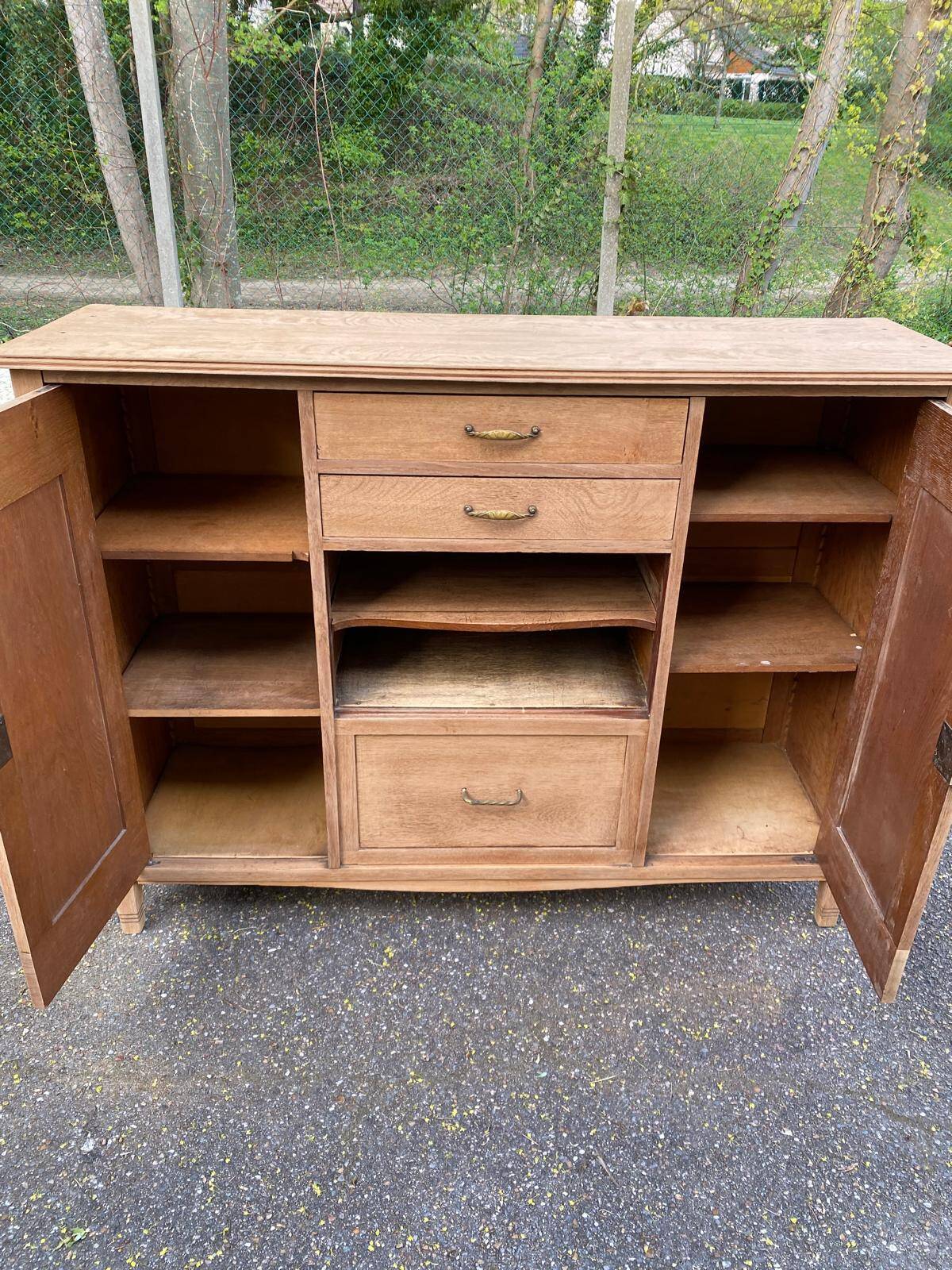 Renovated vintage Art Deco Parisian buffet in wood, 1940, 144cm.