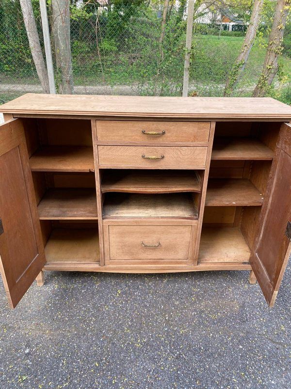 Buffet parisien art déco vintage rénové en bois 1940 144cm