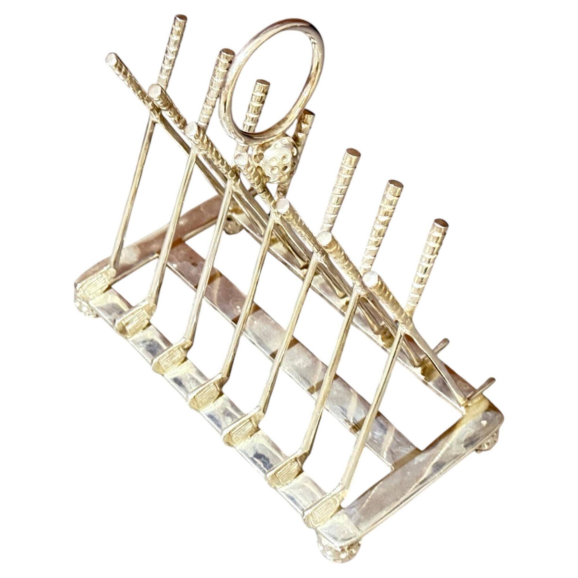 Art Deco Silver Plated Golf Ball and Club Toast Rack – Vintage Luxury Tableware