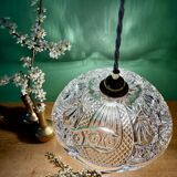 Suspension abat-jour vintage en verre travaillé - collection vaisselle -