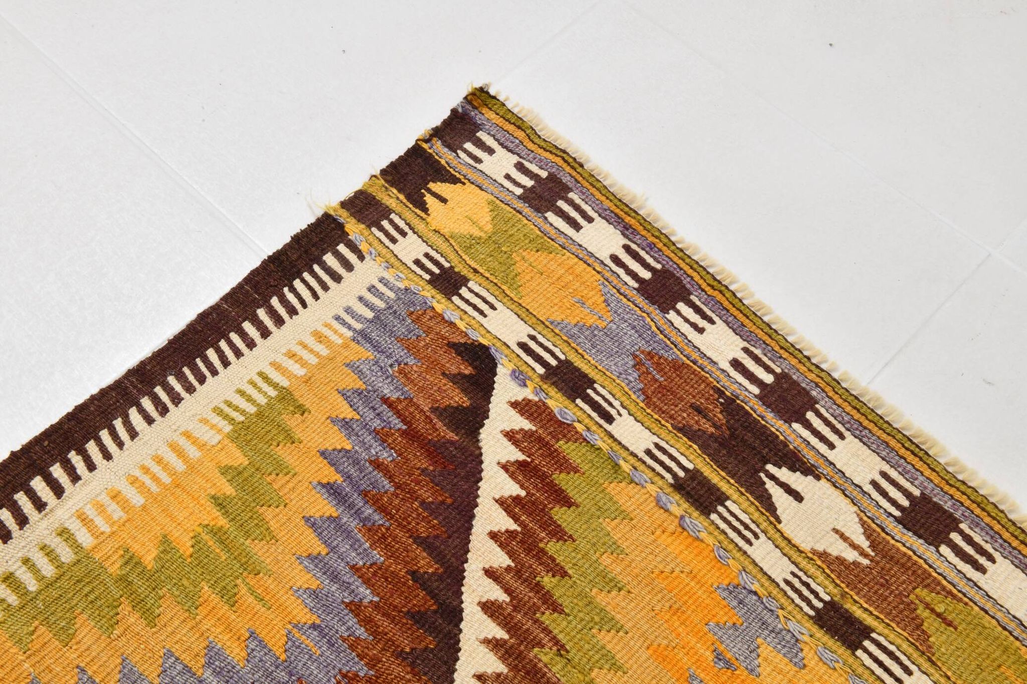 Fade Yellow Long Wide  Vintage Kilim Rug,Geometric Tribal Design,152x296 Cm