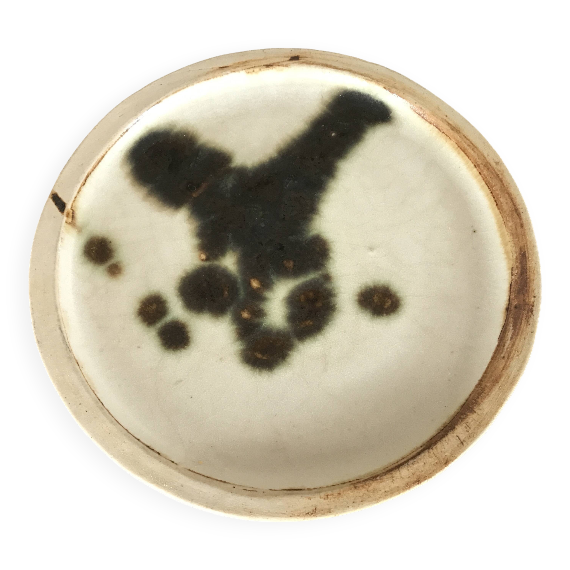 Small vintage plate from the La Colombe pottery, Vallauris artistic effect stoneware