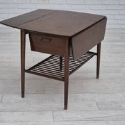Table basse pliante danoise des années 1950 avec tiroir et étagère, état d'origine.