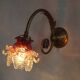 French Brass Single Wall Light with Pink & Clear Floral Glass Shade
