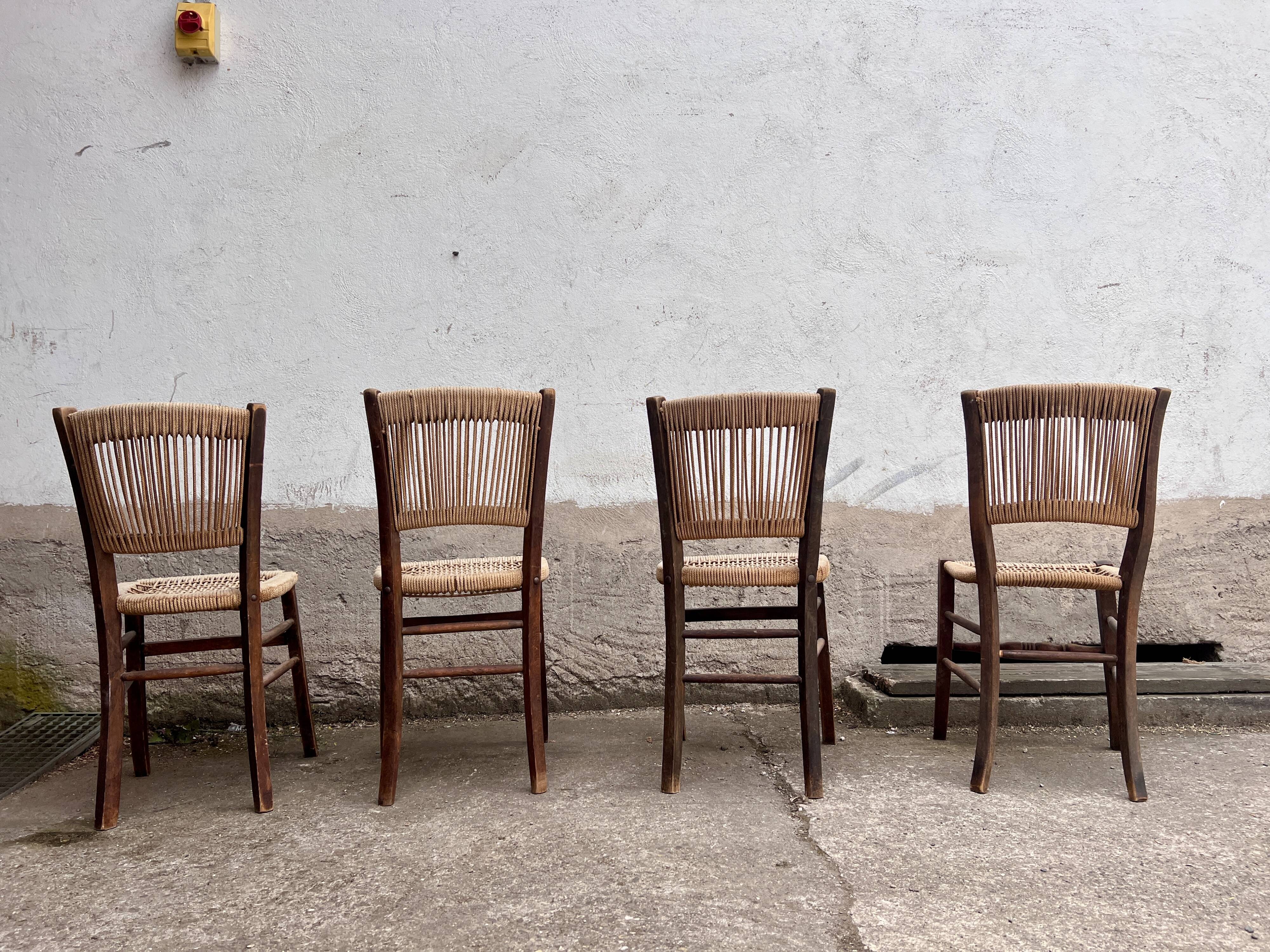 Set of 4 Vintage Rope Bistro Chairs
