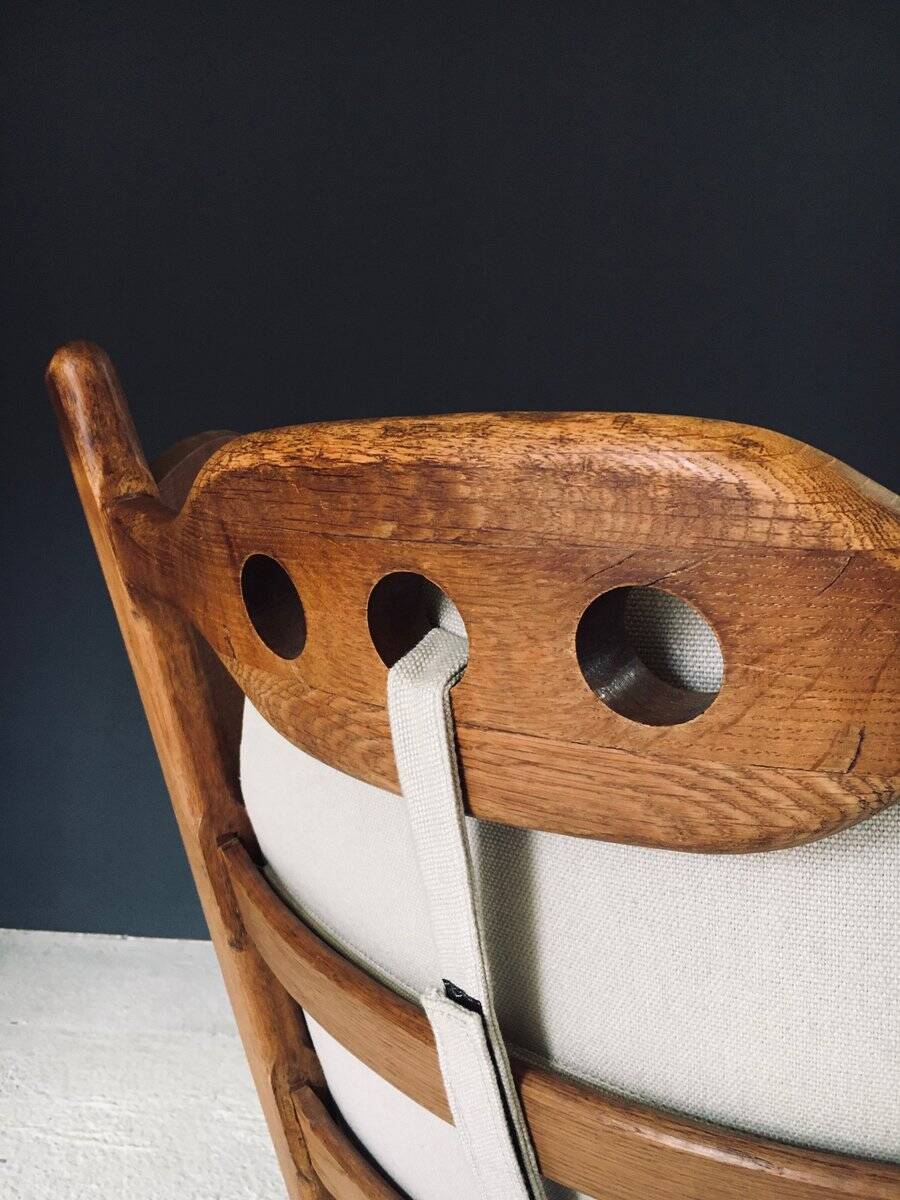 Brutalist Oak Wingback Lounge Chair, Netherlands, 1950s