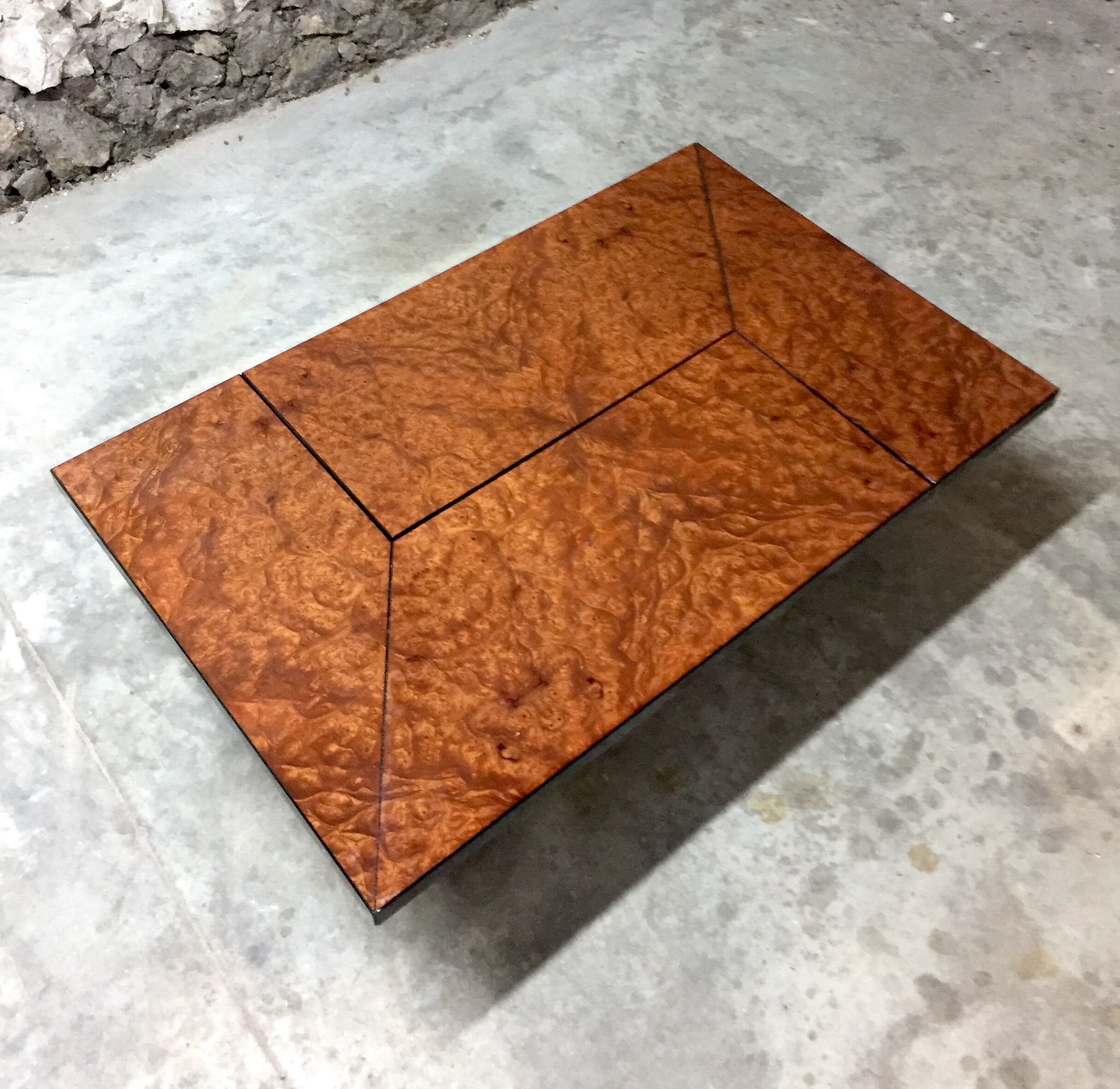 Table in elm magnifying glass by Paul Michel, 1970 Roche Bobois