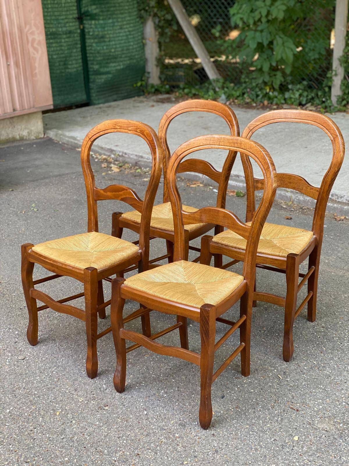 4 Louis Philippe chairs, solid curved wood and straw