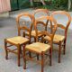 4 Louis Philippe chairs, solid curved wood and straw