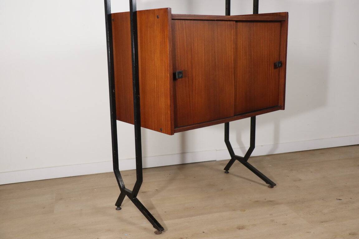 Vintage modular bookcase in wood and metal, Italy, 1960