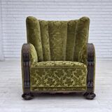 1950s, Danish relax chair. Furniture velour, oak wood,