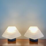 Pair of lamps in opaline glass and metal, 1980