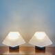 Pair of lamps in opaline glass and metal, 1980
