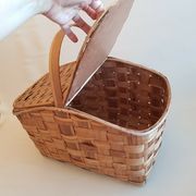Old picnic basket wicker bamboo braided double opening