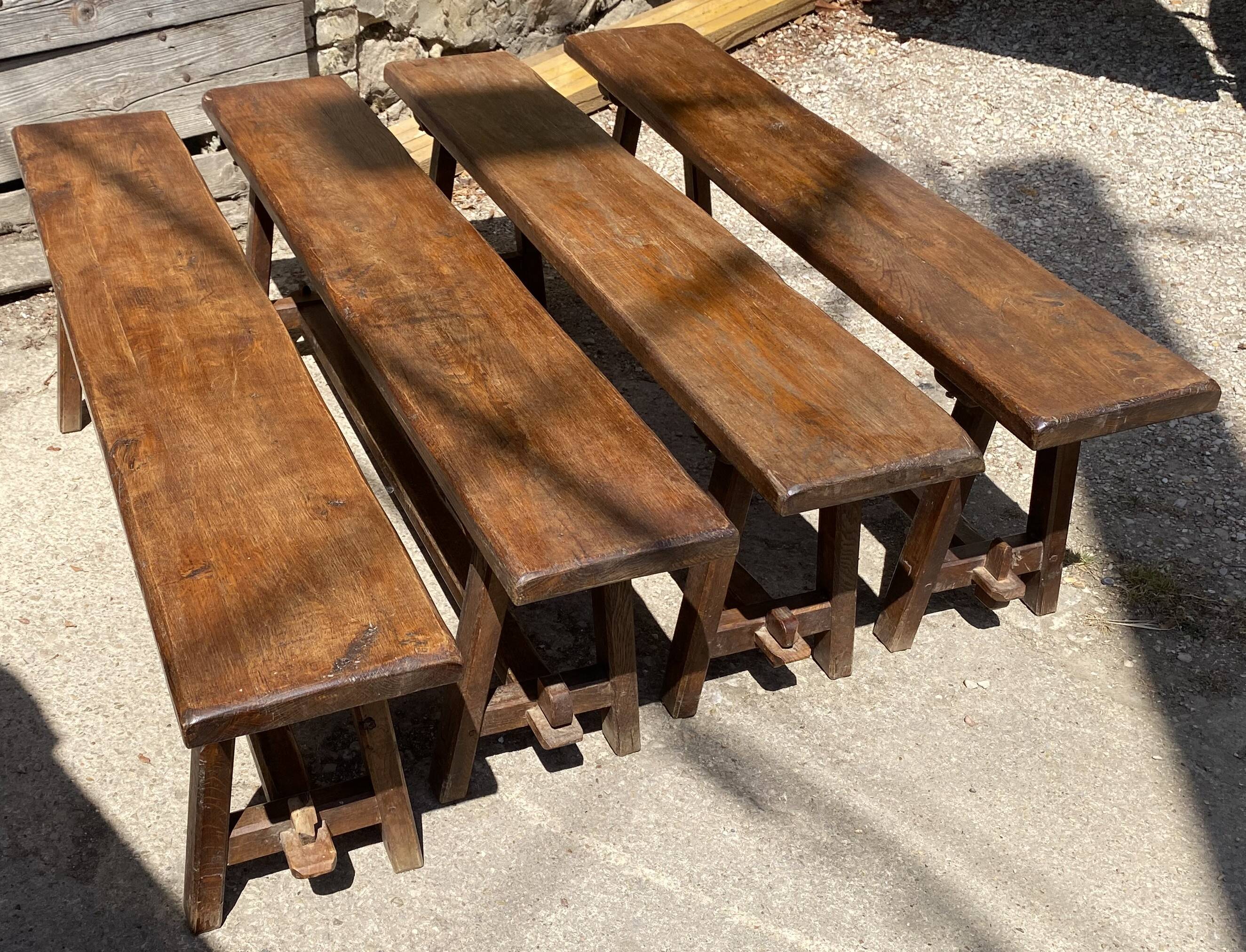 Solid oak farmhouse bench 140cm for rustic farmhouse table 1950