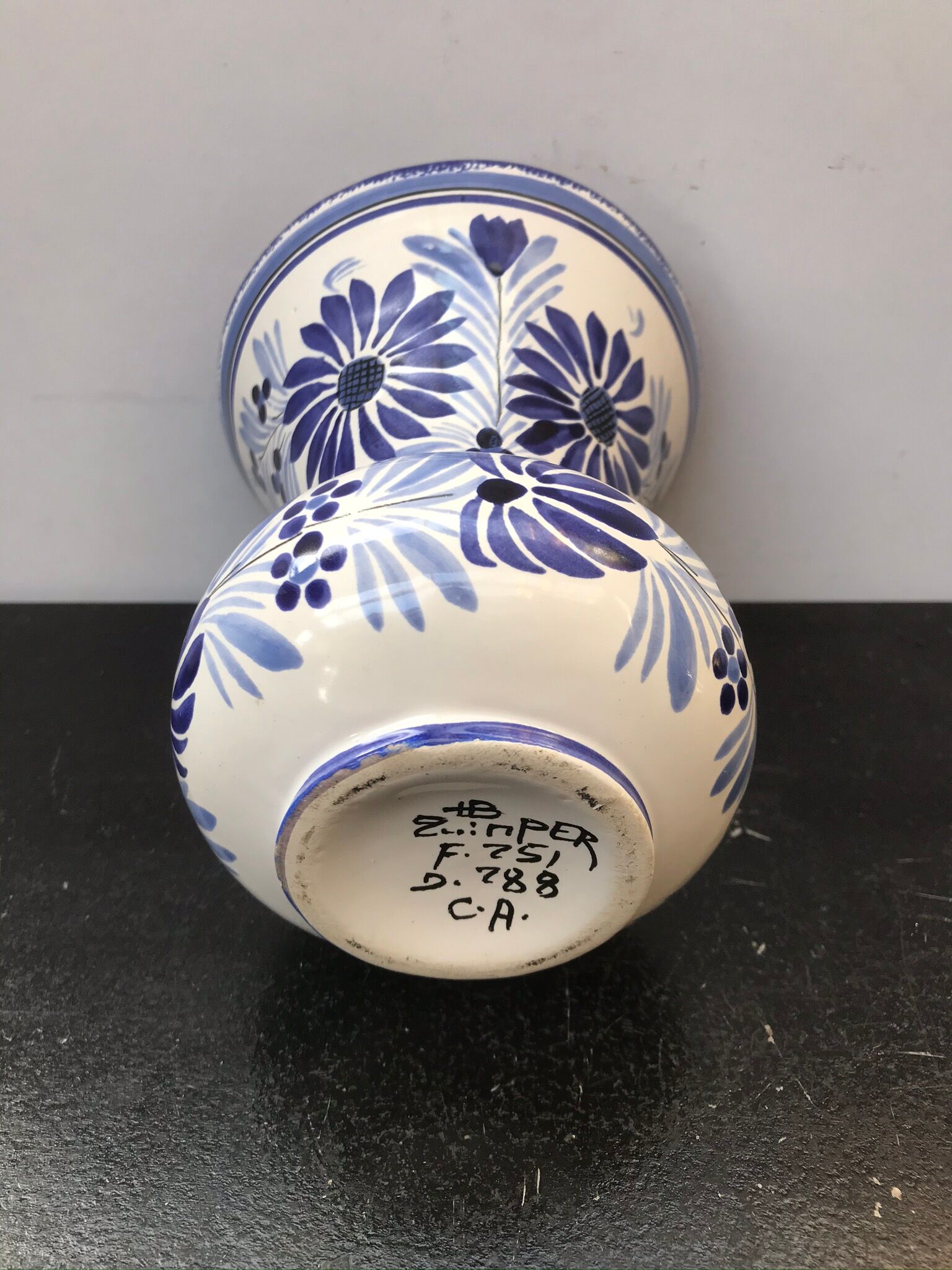 Vase quimper ceramics white vintage blue decor