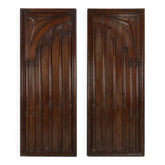 Pair large carved Portuguese oak wall panels, ca. 1850