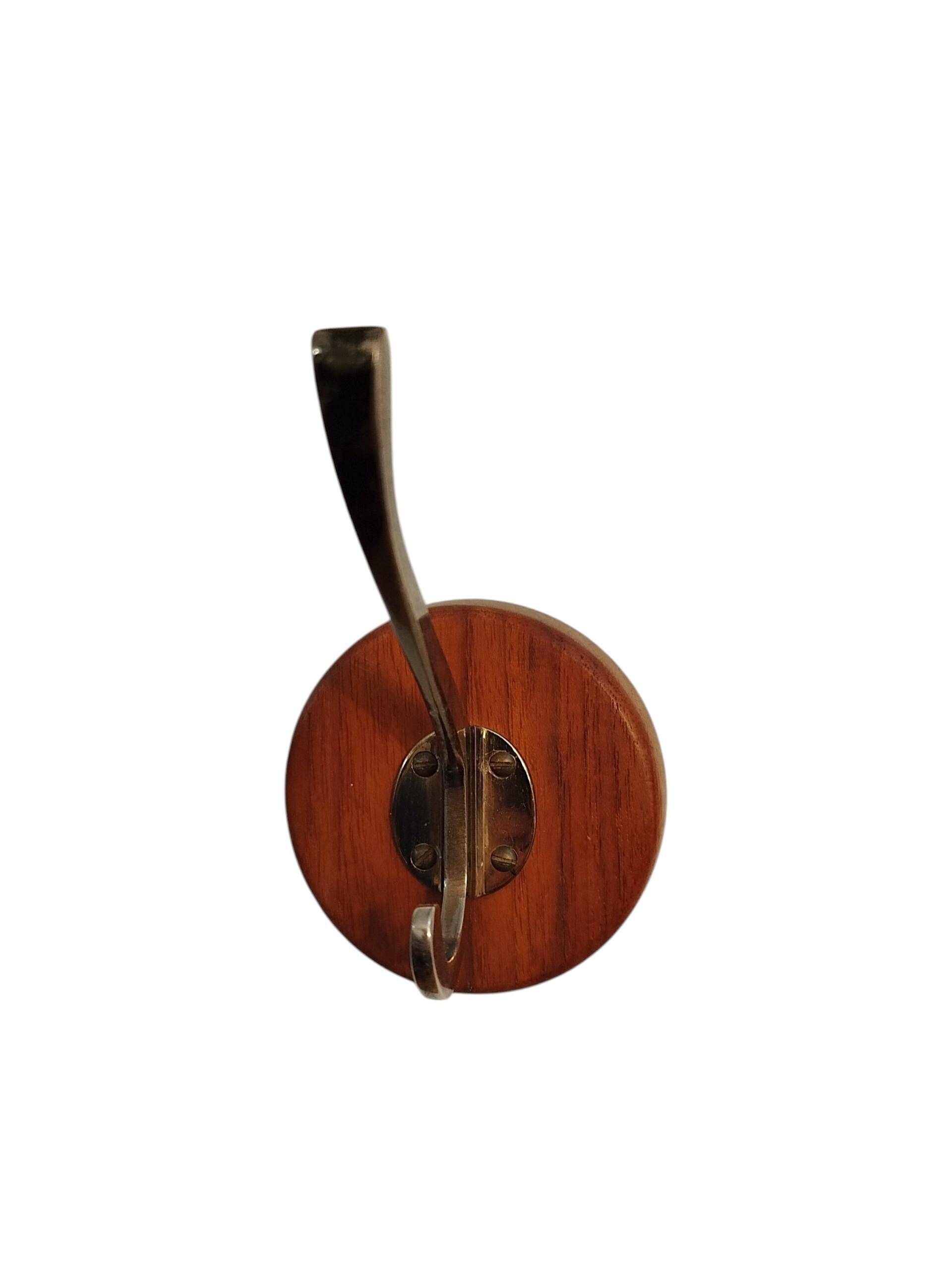 Set of 4 teak and brass coat hooks, Denmark 1960s