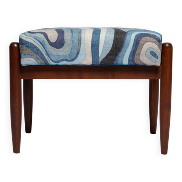 Mid-Century GFM Blue Linen Stool, Edmund Homa, Europe, 1960s
