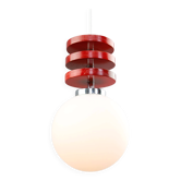 Vintage Italian Red Disc Pendant Lamp In Chrome and Wood, 1970s