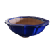 Blue enamelled terracotta tripod pot, saucer cover, middle xxth
