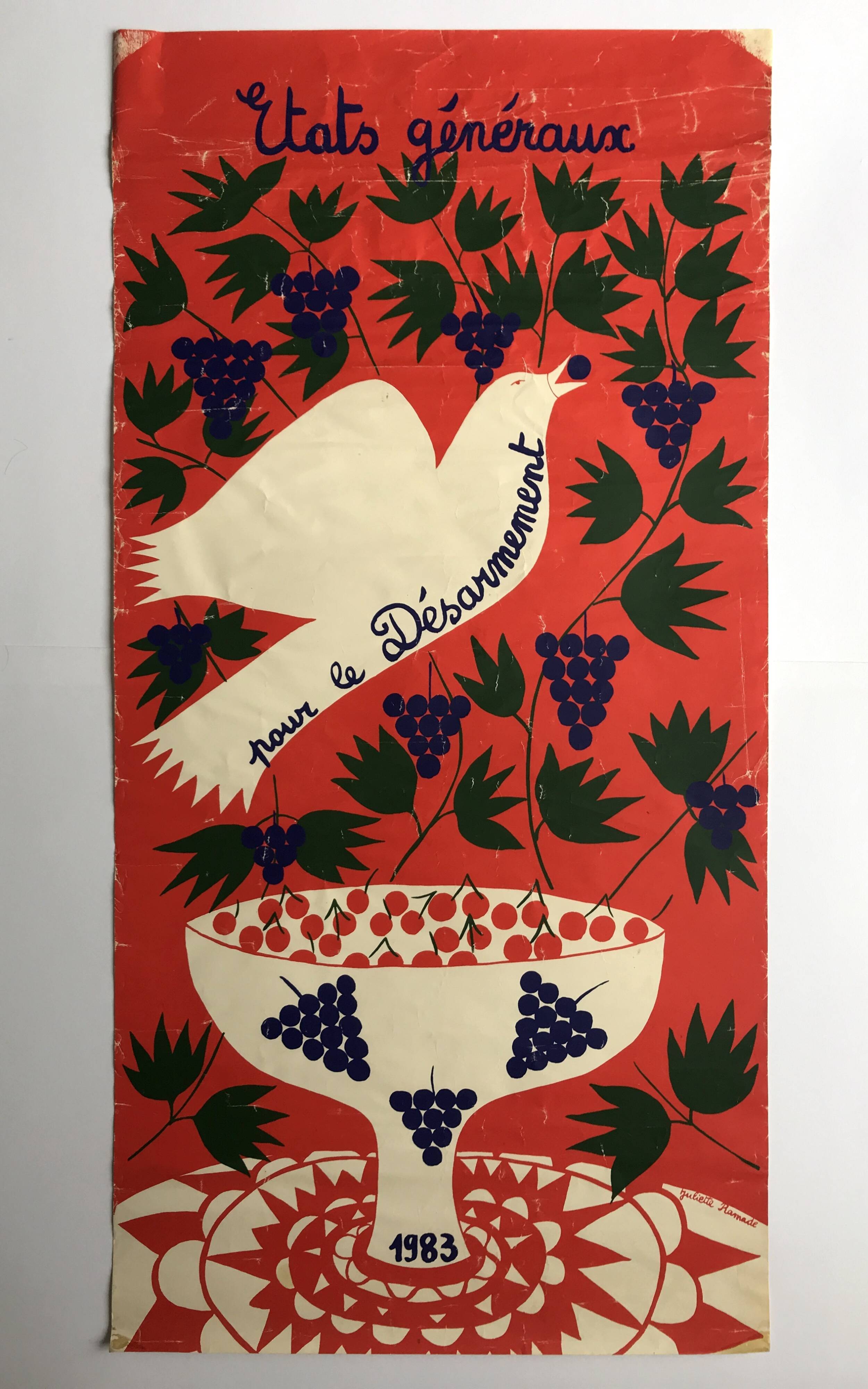 Juliette ramade, general assembly for disarmament, 1983. original silkscreen poster