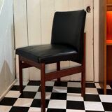 Chaise de salle à manger/bureau en teck et vinyle du milieu du siècle par Vanson
