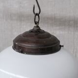 Mid-century french glass two tone opaline pendant light