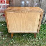 Ancienne Commode Bois 3 Tiroirs Années 70 Pieds Compas Vintage #B773