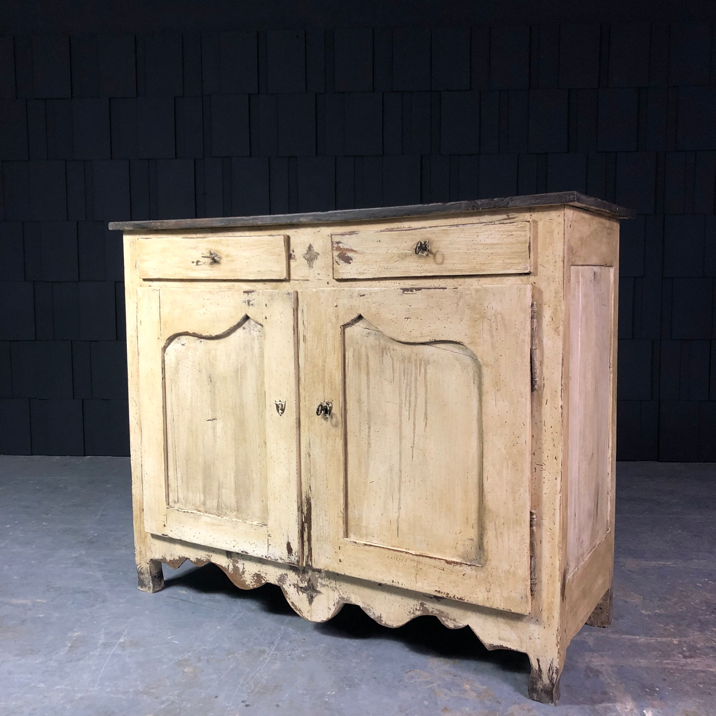 Old patinated painted wooden sideboard
