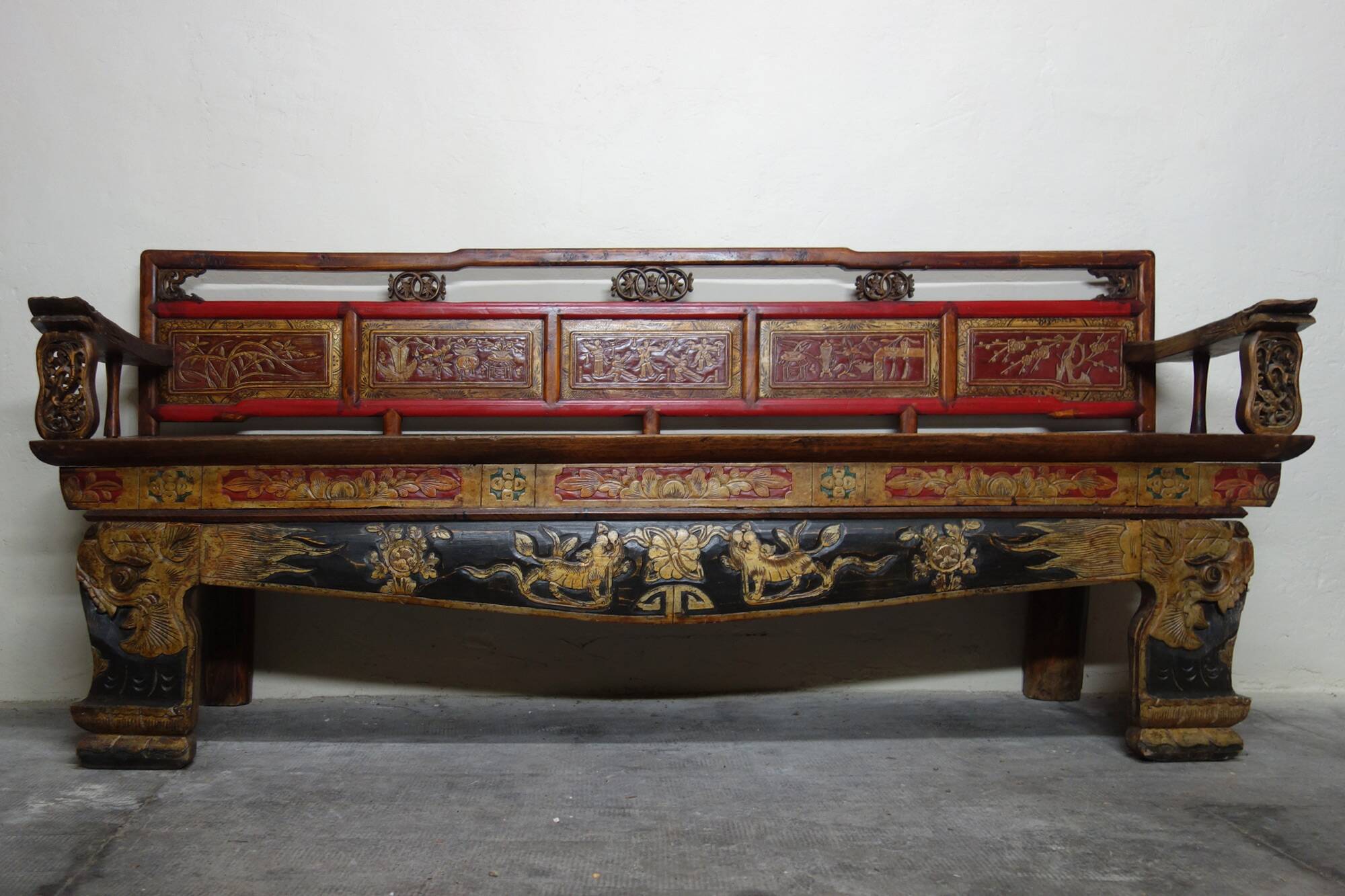 Antique Chinese bench carved and hand painted circa 1890