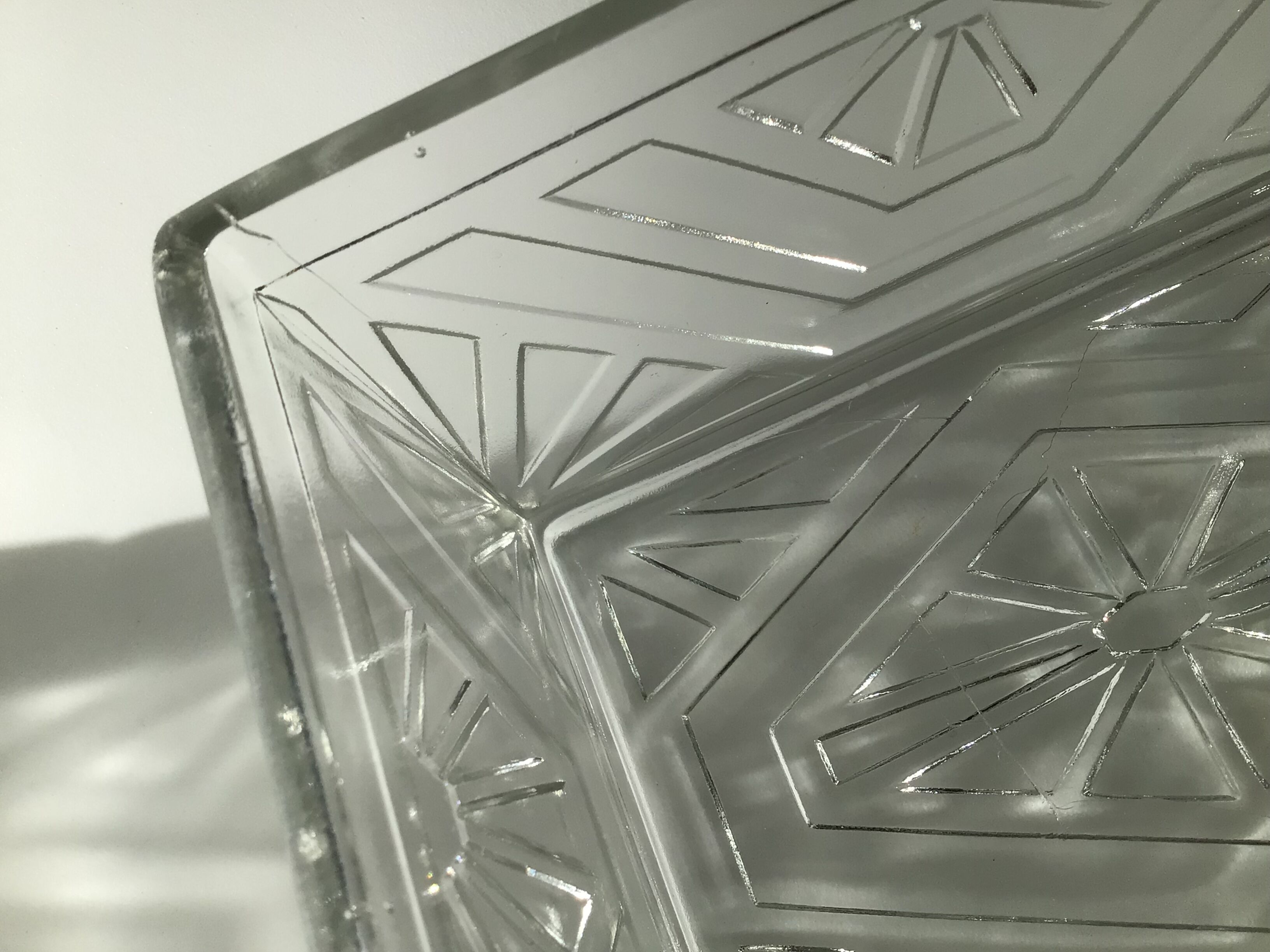 Art Deco box molded glass lid metal mirror