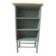 Small vintage bookcase enhanced in smoky green, wooden top