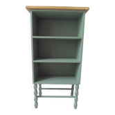 Small vintage bookcase enhanced in smoky green, wooden top