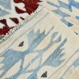 5x8 Geometric Wine Red Blue Vintage Rug, 144x241Cm