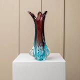 Fratelli Toso Murano Vase in Turquoise and Aubergine Glass XL Mid-Century Italian Art Vase, 1950s