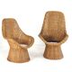Set of 2 vintage rattan wicker armchairs with white teddy fabric