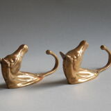 Set of 2 brass horse patères / Vintage coat hanger