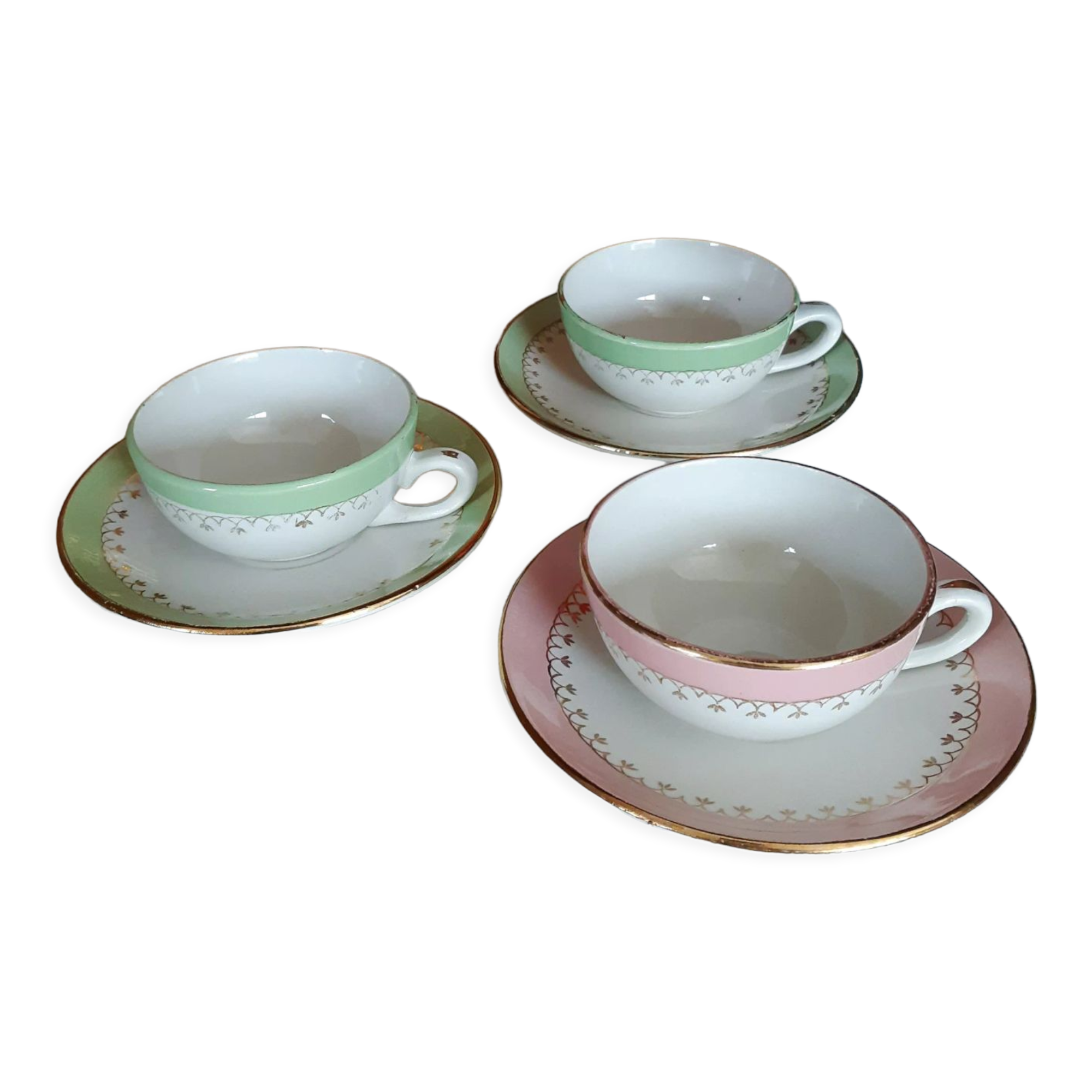 Coffee cups earthenware of Saint Amand , iron earth , Sarreguemines , vintage French , s