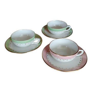 Coffee cups earthenware of Saint Amand , iron earth , Sarreguemines , vintage French , s
