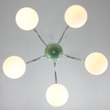 Mid-century Italian Chrome and Opaline Chandelier