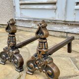 Vintage solid brass and steel chenets